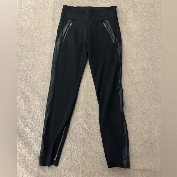 Athleta Sienna Women Black Side Stripe Ponte Pants Moto Leggings Size 4P - Picture 3 of 10